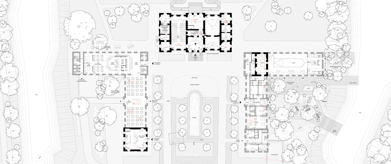 projekt adaptacji palacu na hotel spa muzeum Biezun rzut parteru kompleksu palacowego