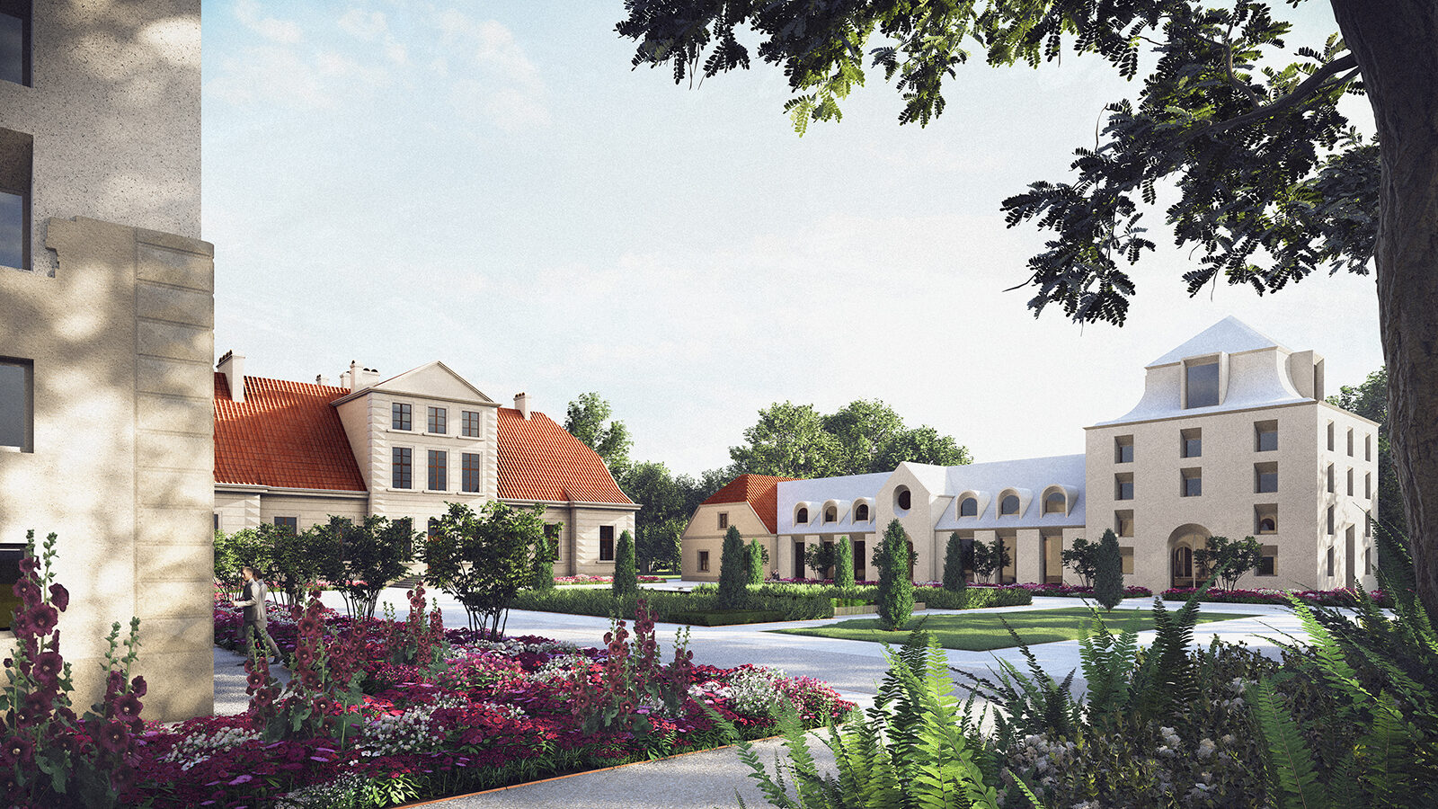 projekt adaptacji palacu na hotel spa muzeum Biezun wizualizacja palac z nowymi budynkami w historycznej formie