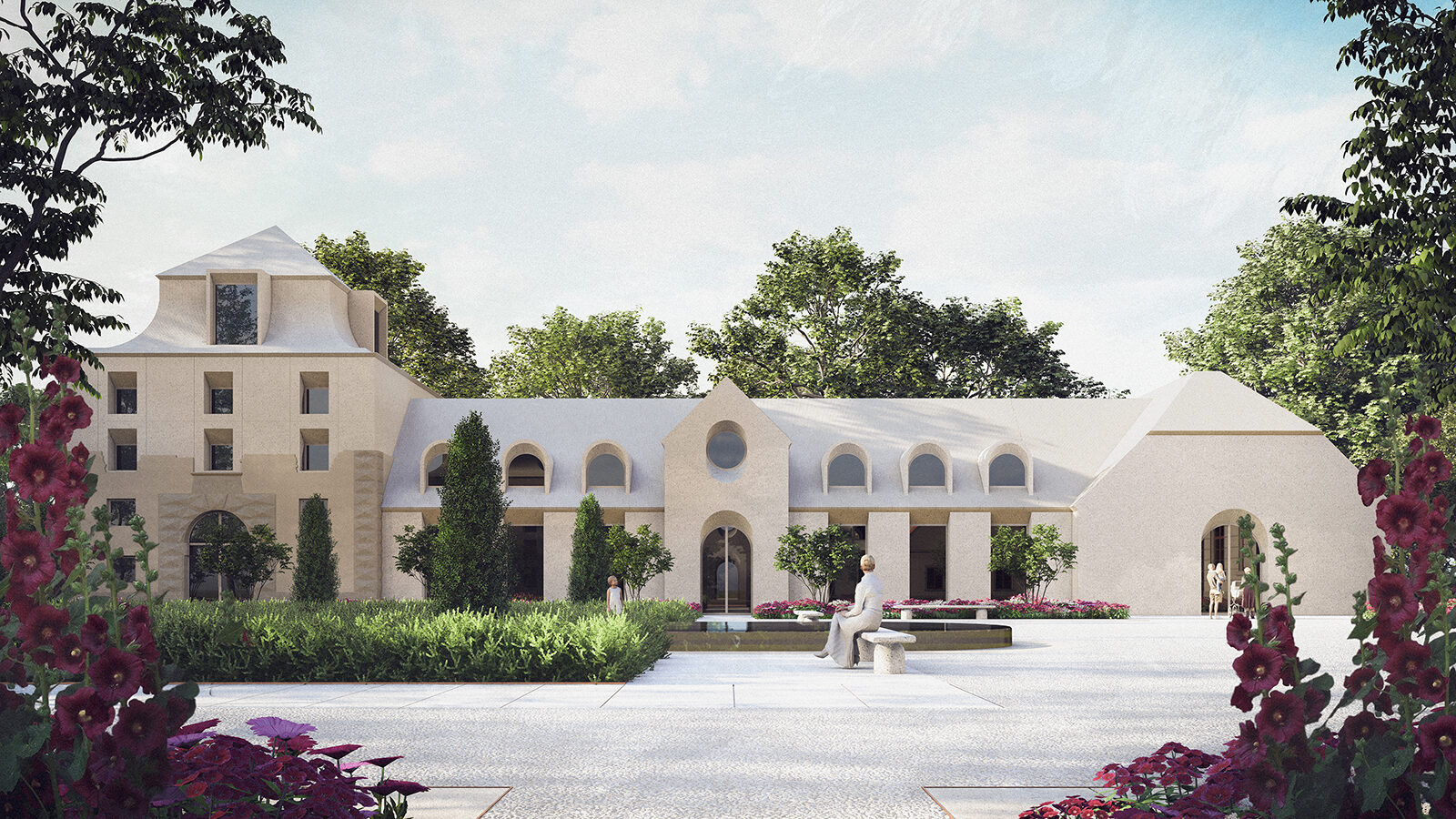 projekt adaptacji palacu na hotel spa muzeum Biezun wizualizacja zabudowa hotelowa z detalem barokowym