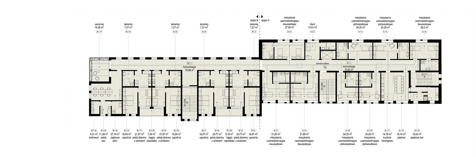 projekt centrum opiekuńczo mieszkalnego Wrocław rzut likwidacja barier architektonicznych