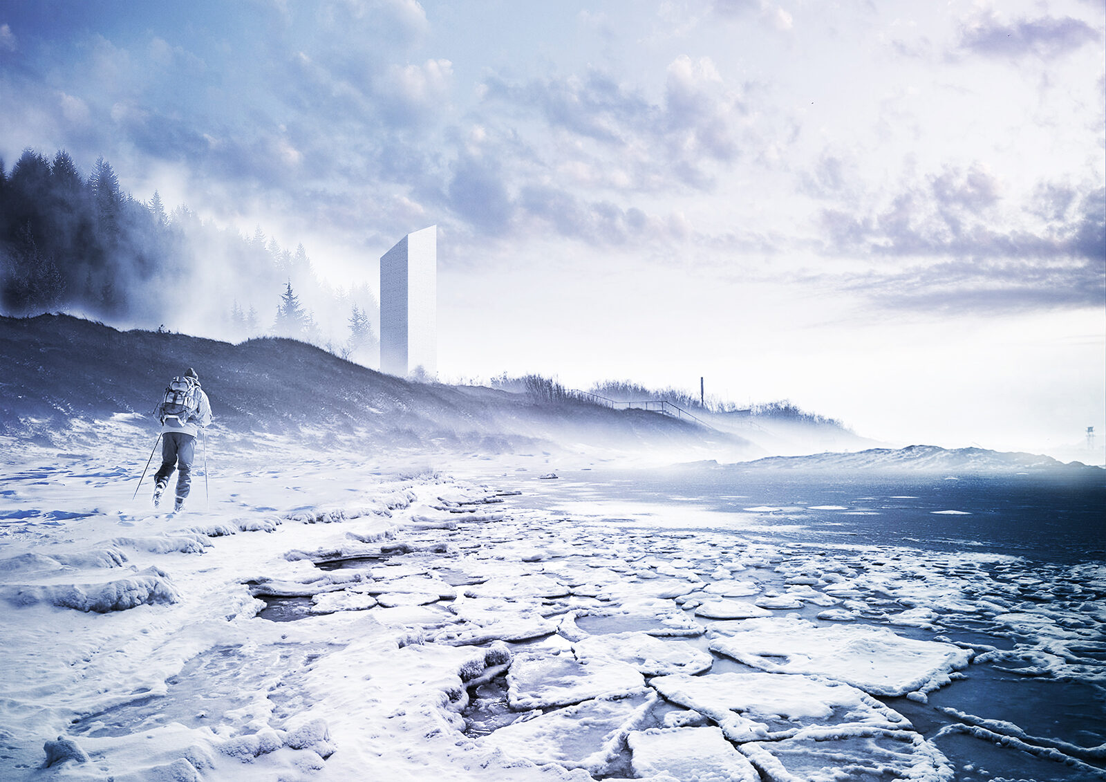 projekt kabin turystycznych Łotwa wizualizacja miejsce odpoczynku miejsce spotkan