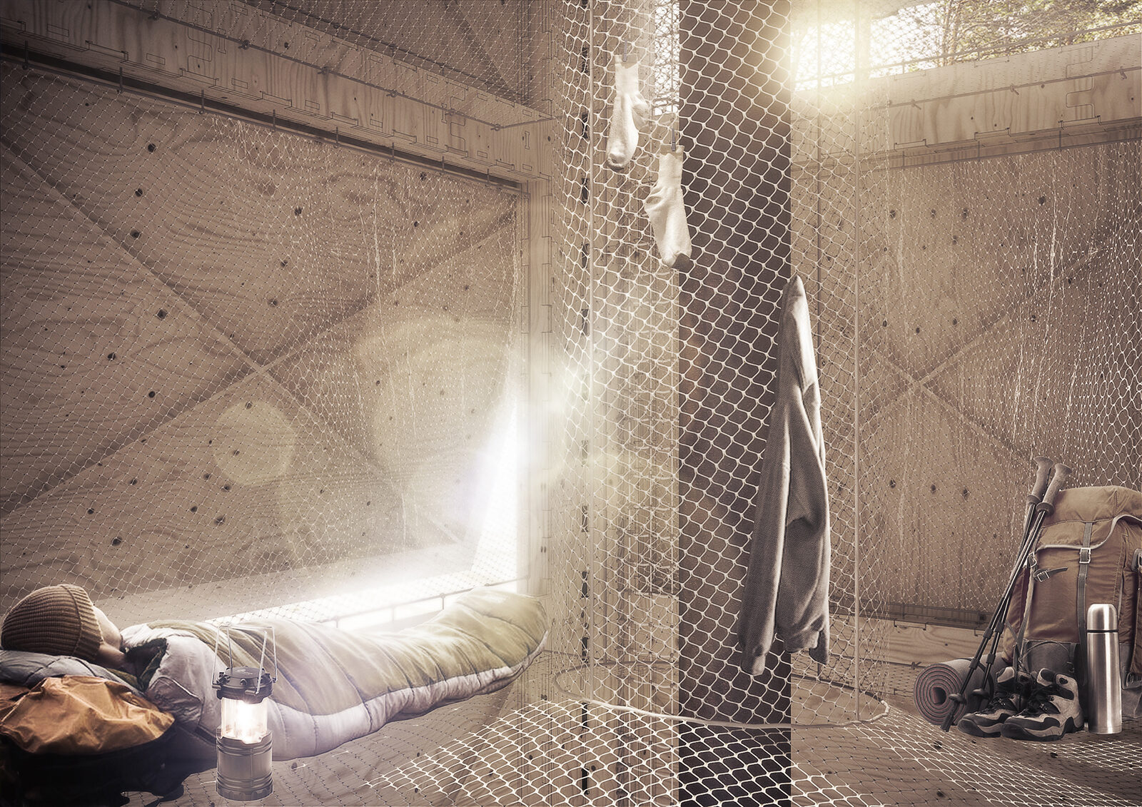 projekt kabin turystycznych Łotwa wizualizacja nocleg na szlaku w kabinie turystycznej