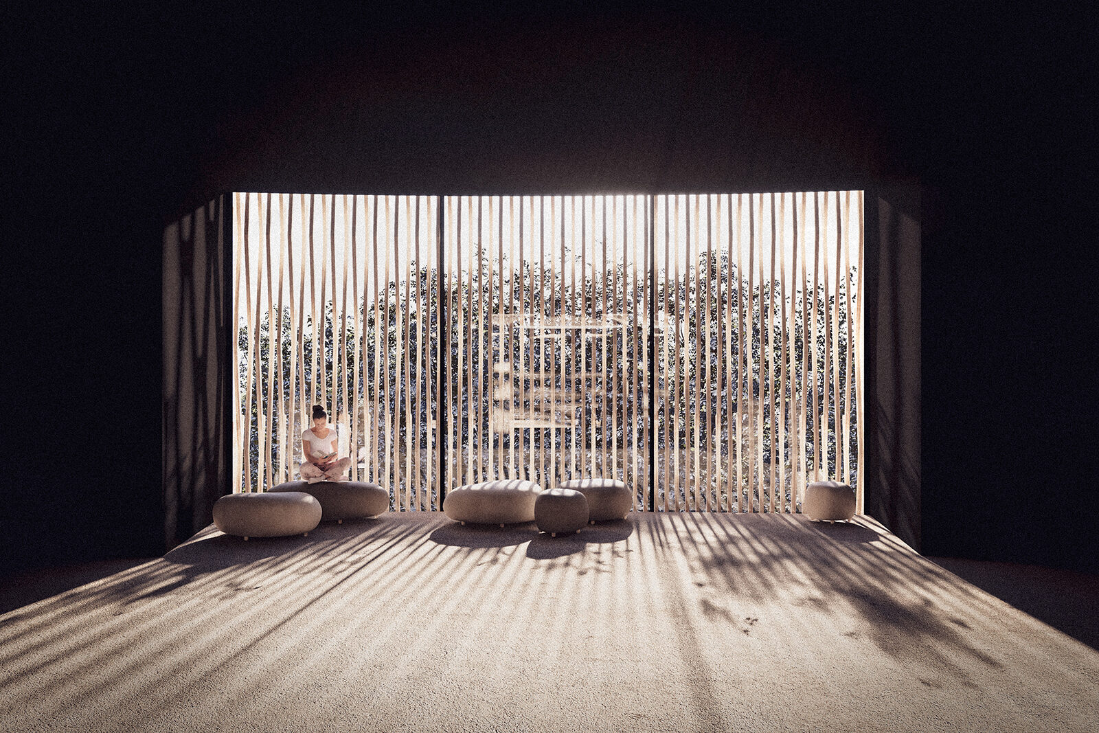 projekt pawilonu ekspozycyjnego Biskupin wizualizacja rozplanowanie funkcji wokol swiatla